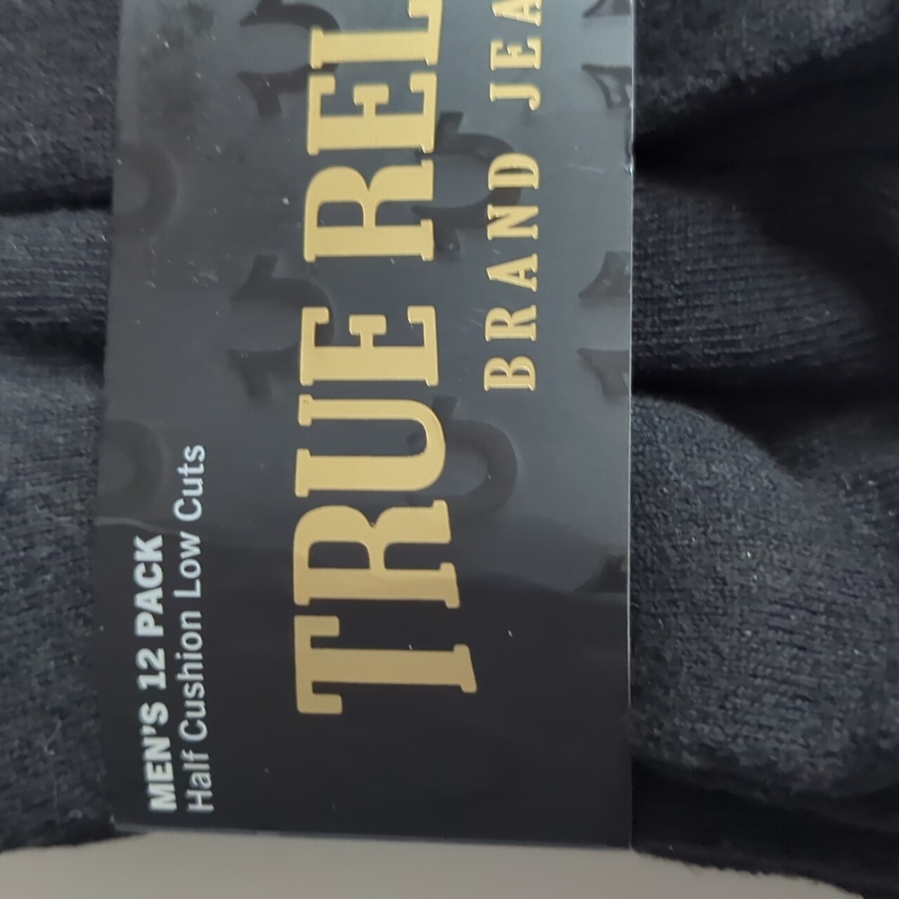 True Religion Brand Jeans Men's Half Cushion Cuts 12 Pack Black Socks Sz 10-13 - Picture 2 of 8